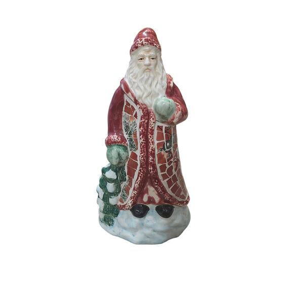 Vtg 14” Ceramic Santa Figurine Mosaic Christmas Holiday Decor Red Green Classic - Picture 1 of 12